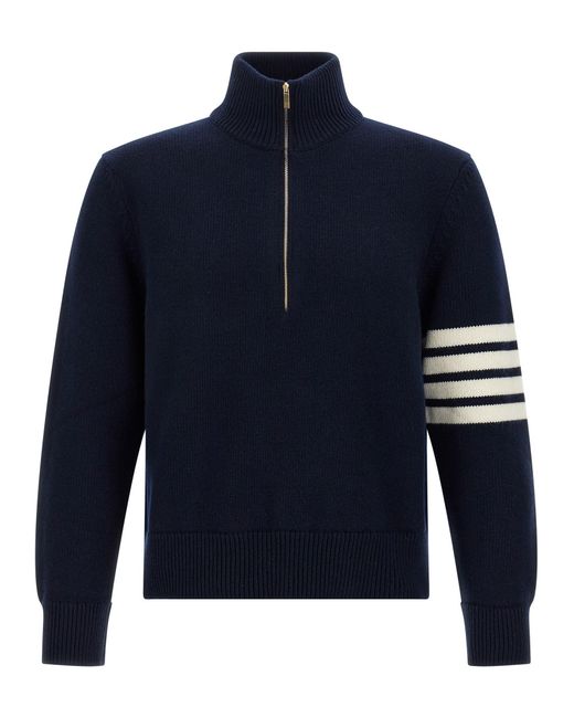 Thom Browne Blue 4Bar Half Zip Sweater for men