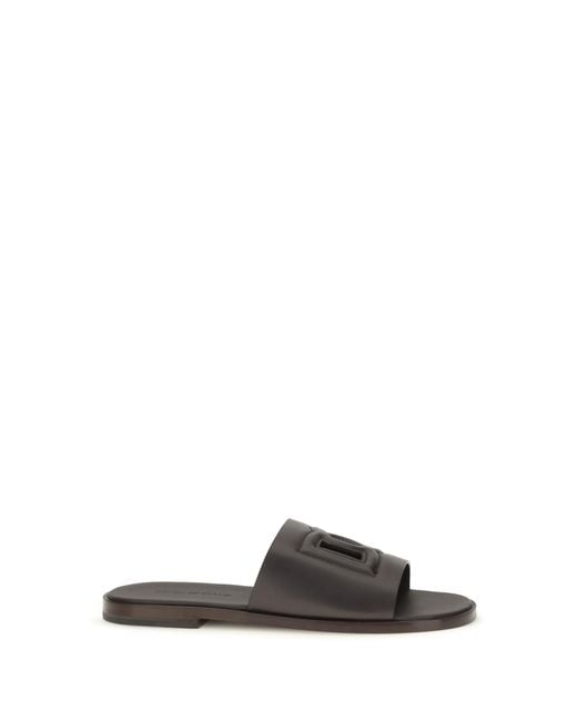 Dolce & Gabbana Black Sandals Embossed Logo Calf Leather for men
