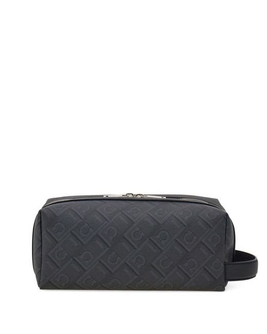Ferragamo Gray Monogram Wash Bag for men