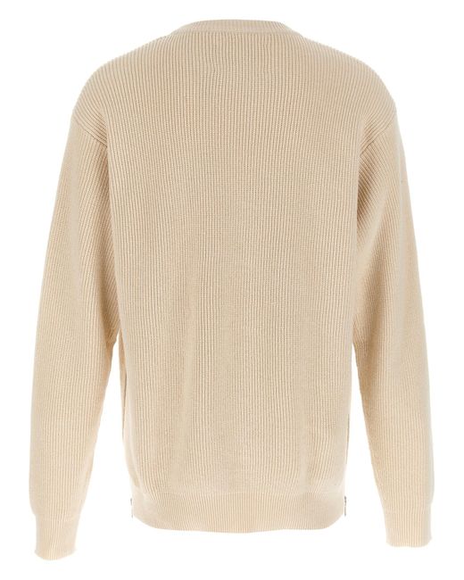 Jil Sander Natural Zip-Detail Cotton Sweater With Ribbed Texture for men