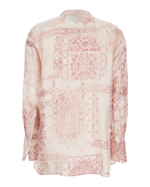 Momoní Pink Shirt With Raised Collar And All-Over Print