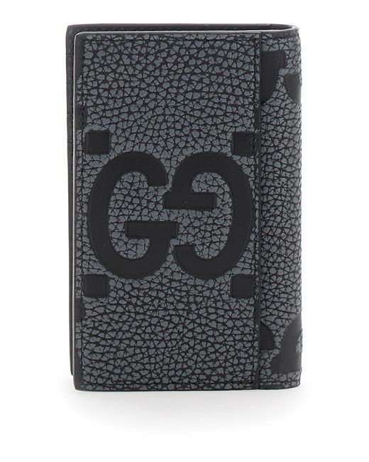 Gucci Gray Card Holder With Maxi Double G Logo Calf Accessory for men