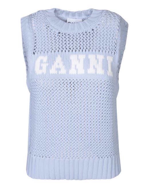 Ganni Blue Knit Logo Vest