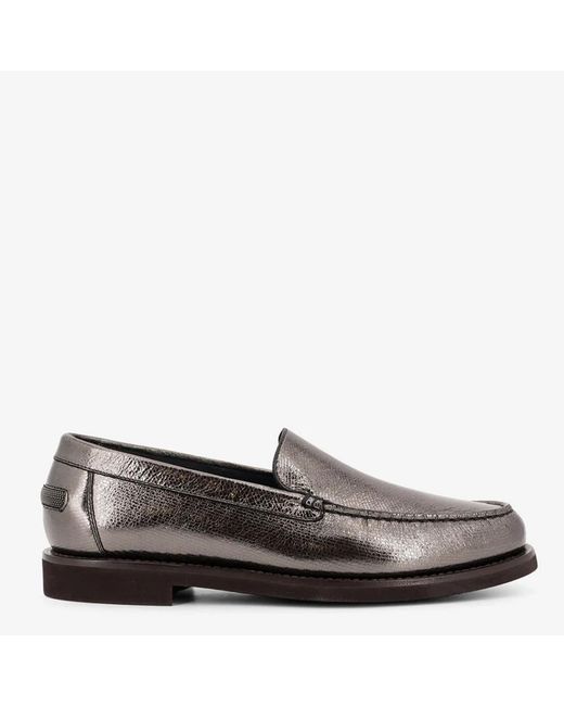 Brunello Cucinelli Black Leather Penny Loafers