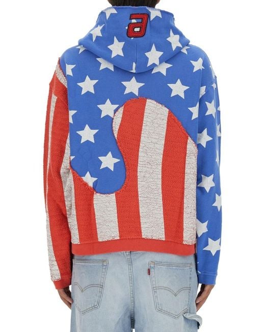 ERL Blue Stars And Stripes Swirl Sweatshirt Cotton Sweatshirts for men
