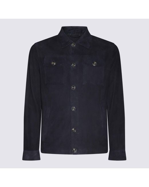 Barba Napoli Blue Dark Leather Jacket for men