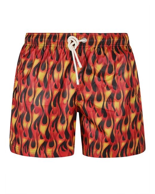 Palm Angels Red Flame-Print Swim Shorts for men