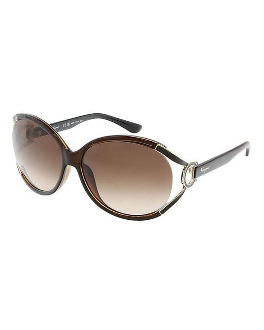 Ferragamo Brown Salvatore Sunglasses Oval Semi Rim, Dark Frame And Gradient Lens Sf600S220 Pearl