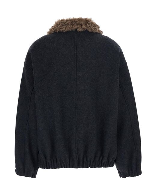 Jucca Black Bomber Jacket Wool Blend Coat