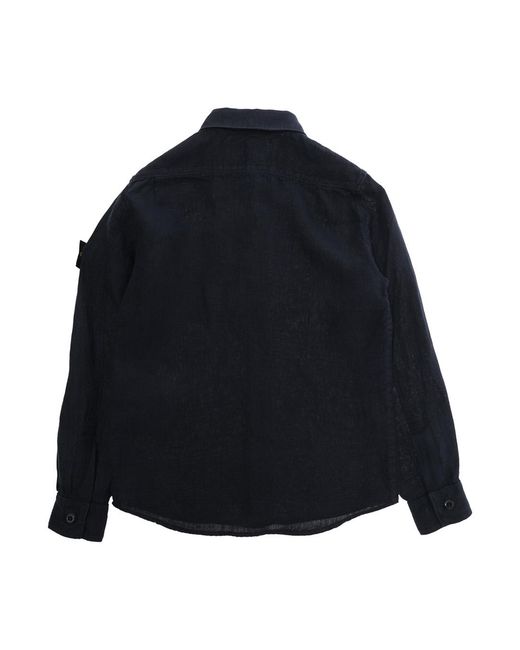 Stone Island Blue Long-Sleeved Linen Shirt for men