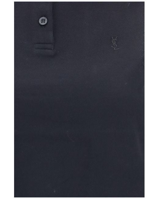 Saint Laurent Blue Cassandre Piqué Polo Recycled Cotton Shirts