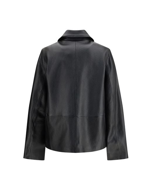 Totême Black Leather Jacket Grained Outer: Cow