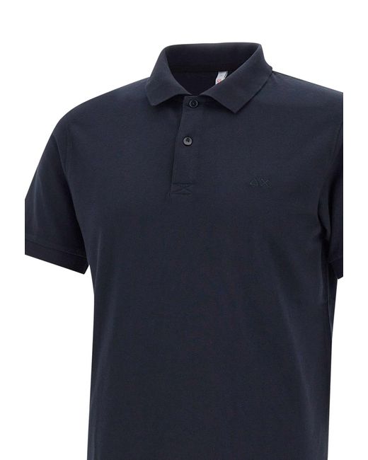 Sun 68 Blue Cold Garment Dye Cotton Polo Shirt for men