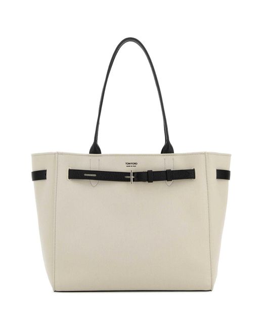 Tom Ford Natural Canvas + Leather Trims Medium Tote