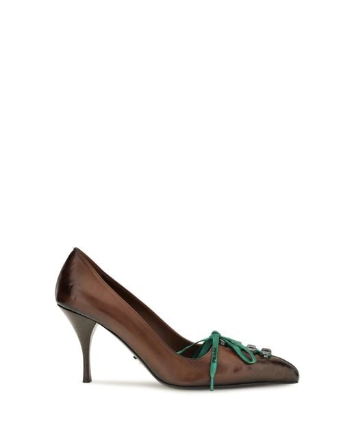 Prada Natural Lace-Up Pumps Leather Calf