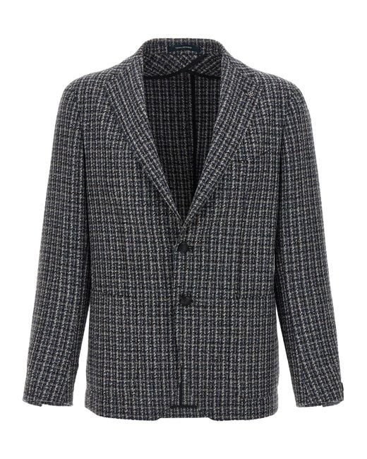 Tagliatore Gray Wool Tweed Blazer With Peak Lapels for men