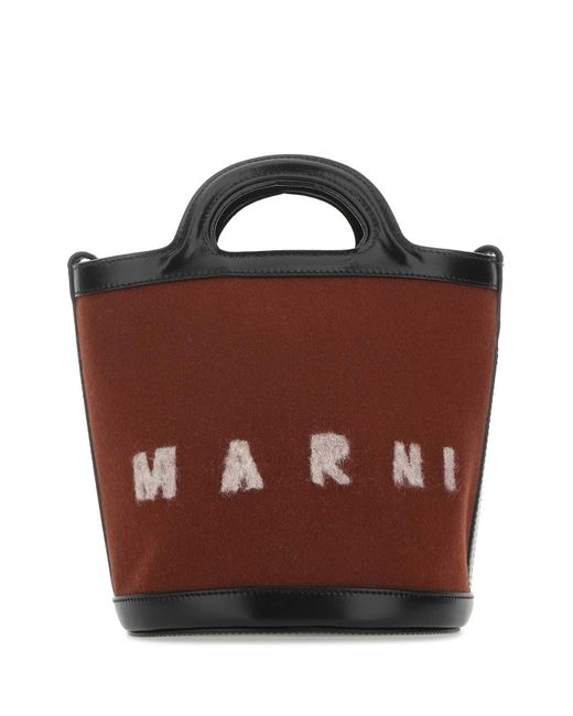 Marni Brown Two-Tone Felt And Leather Tropicalia Bucket Bag