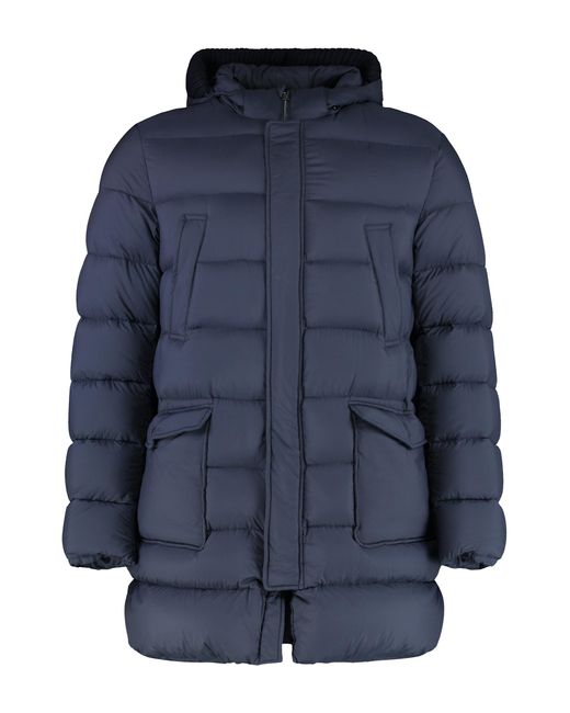 Herno Blue Long Hooded Down Jacket for men