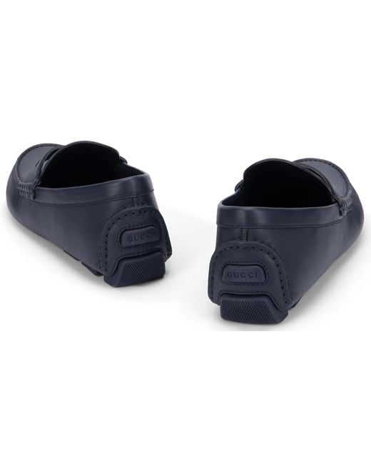 Gucci Blue Leather Driver Moccasin Calf Skin Loafers for men