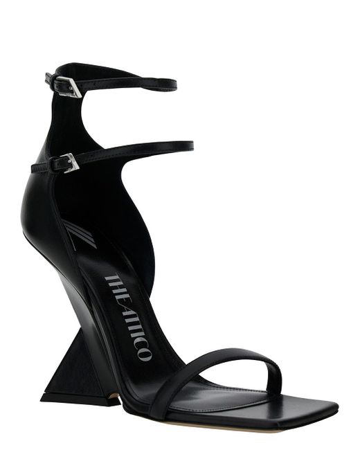The Attico Black Grace Sandals With Double Ankle Strap And Pyramid Wedge