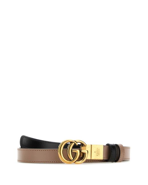 Gucci White Cappuccino Leather Gg Marmont Reversible Belt