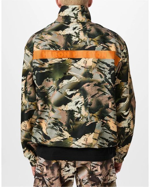 Heron Preston Green Nylon Camo Logo Tape Windbreaker Jacket Clothing Coats for men