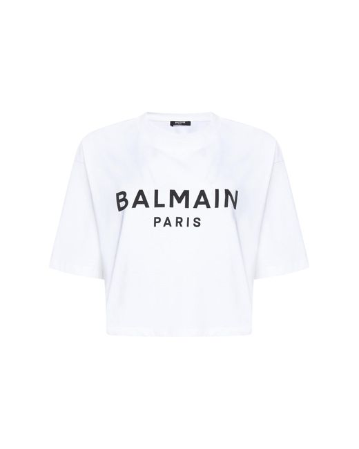 Balmain White Logo Cropped Cotton T-Shirt