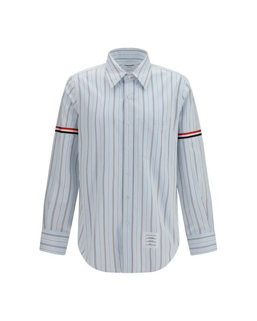 Thom Browne Blue Fine-Striped Grosgrain Poplin Shirt Cotton for men