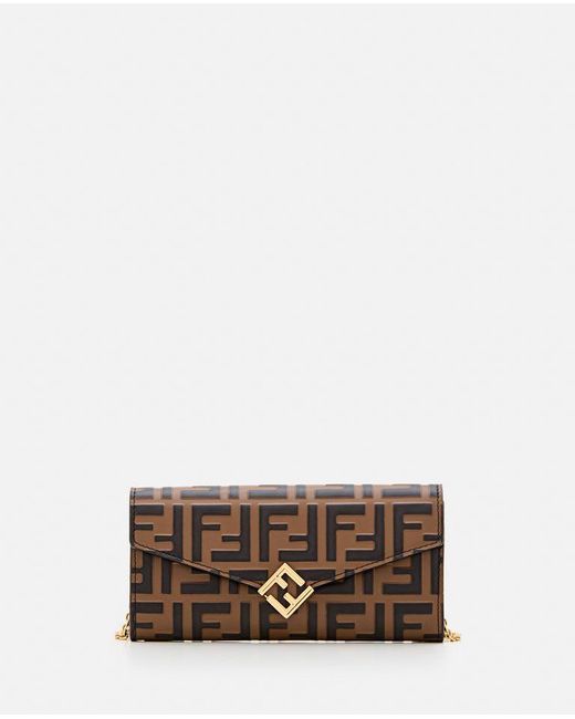 Fendi Brown Ff Leather Wallet Chain Bag