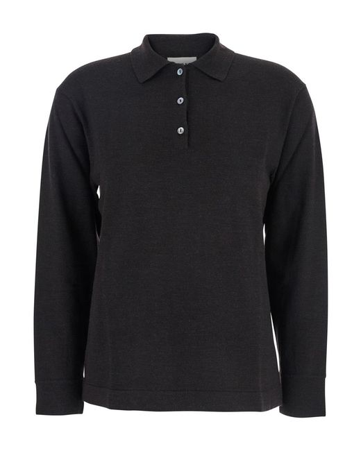 P.A.R.O.S.H. Black Polo Shirt With Classic Collar And Long Sleeves