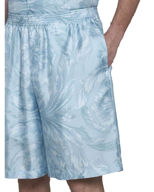 Versace Blue Barocco Print Silk Shorts for men