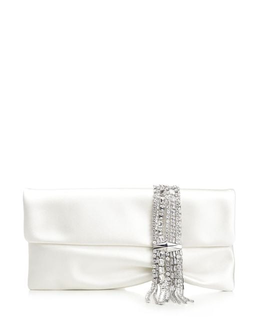 Jimmy Choo White Zandra Satin Clutch Bag