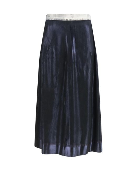 Maison Margiela Blue Foil-Treated Midi Skirt Acetate; Silk