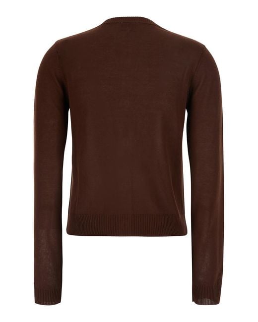 Ganni Brown Cardigan Crew Neck Cotton Tops