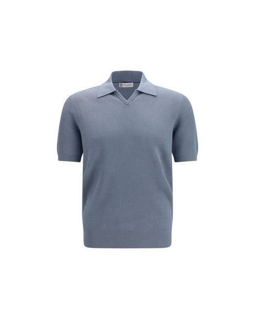 Brunello Cucinelli Blue Cotton Polo Shirt for men