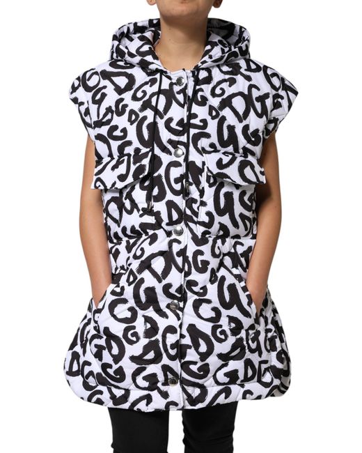 Dolce & Gabbana Black Dg Mania Hooded Sleeveless Puffer Jacket Polyester Clothing