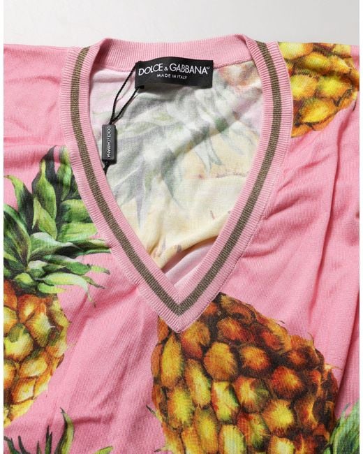 Dolce & Gabbana Black Pink Pineapple Vneck Short Sleeve Cropped Top
