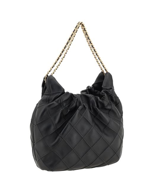 Tory Burch Black Mini Hobo Shoulder Bag Fleming Calf Leather