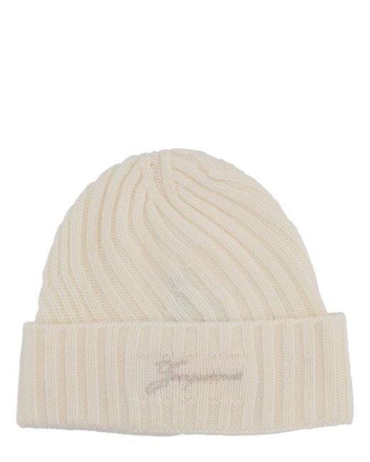 Jacquemus Natural The Tourni Cap Cashmere Merino Wool Hat