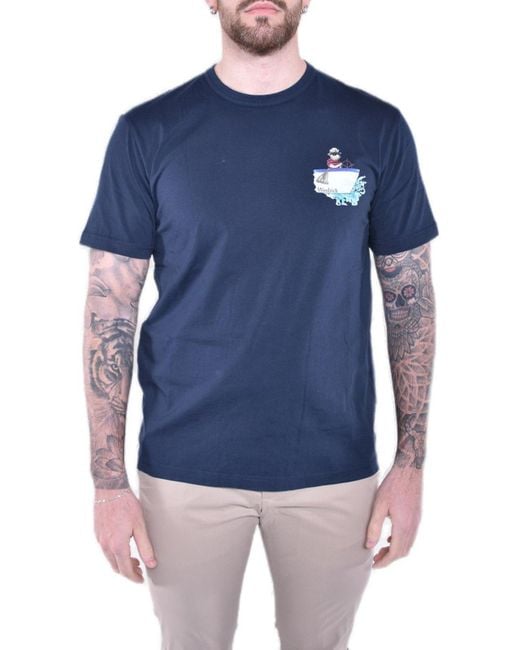 Woolrich Blue Logo Printed Crewneck T-Shirt for men