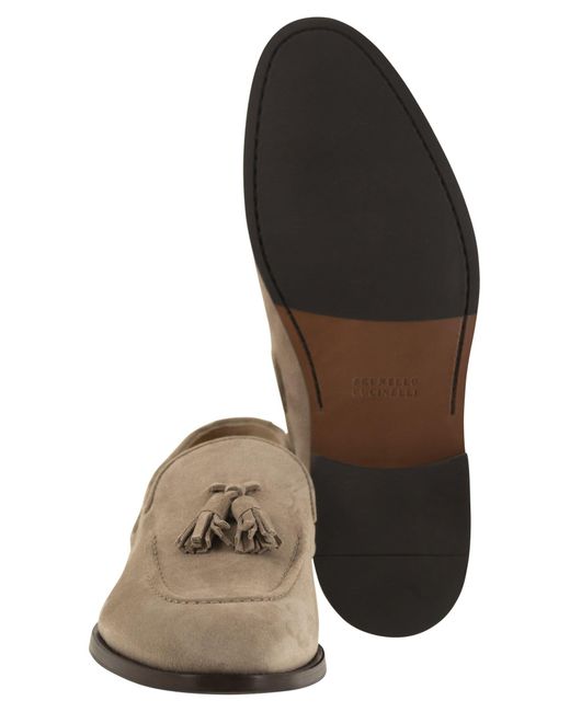 Brunello Cucinelli Natural Suede Moccasins With Tassels for men