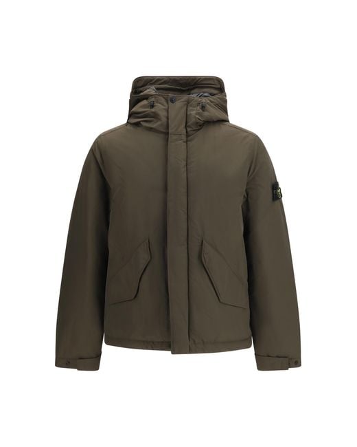 Stone Island Green Padded Micro Twill Jacket Down for men
