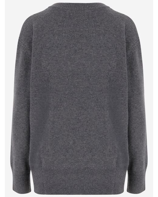 Blumarine Gray Wool Blend Sweater With Rhinestones