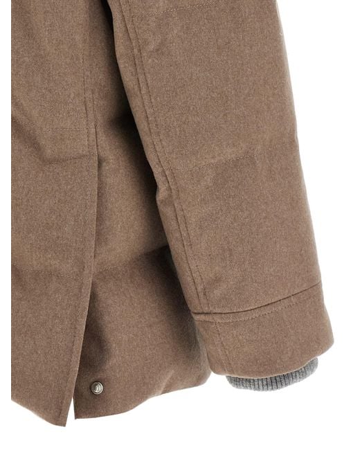 Brunello Cucinelli Brown Flannel Down Jacket Puffer Jackets for men