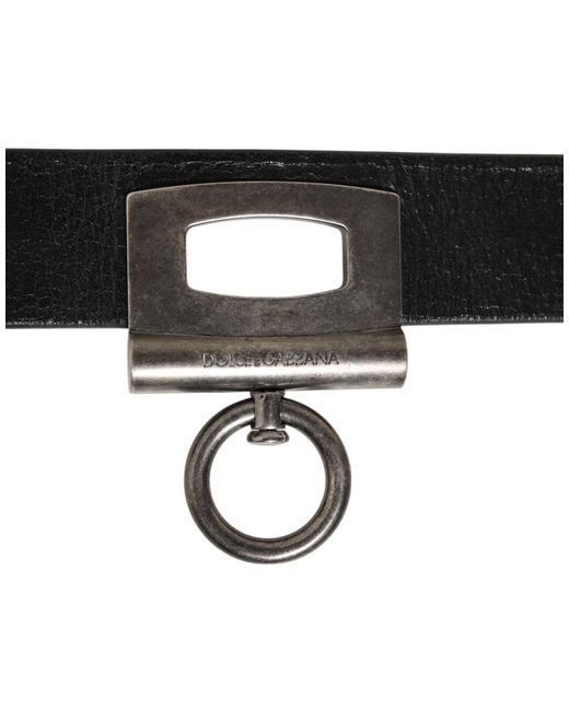 Dolce & Gabbana Black Leather Belt Metal Buckle for men
