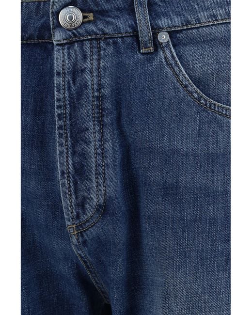 Brunello Cucinelli Blue Straight Five-Pocket Jeans Cotton Upper for men