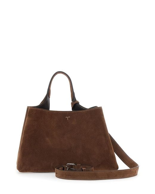 Tod's Brown Handbag Suede Calf Leather Handbags