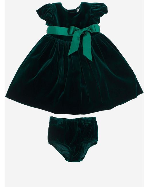 Polo Ralph Lauren Green Dress Velvet Flared Cotton
