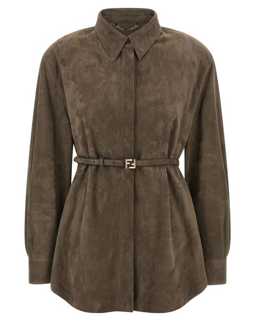 Fendi Green Suede Shirt Shirt And Blouse