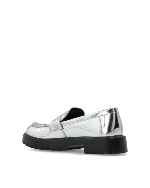 Tory Burch White Mirrored Metallic Classic Logo Lug Loafers Shoes Flats